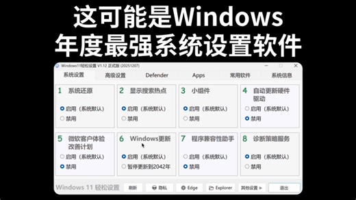 真不是夸张，这可能是 Windows 年度最强系统设置软件，把所有复杂系统选项，全都变成了一键开关