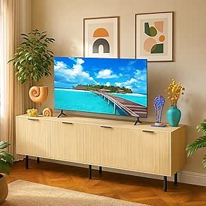 Oak TV Stand for TVs up to 80 Inch,TV Stands for Living Room & Bedroom,Mid Century Modern TV Console,Entertainment Center with Storage,Media Entertainment Stand,TV Cabinet for 55,60,65,70,72,75,80 TV