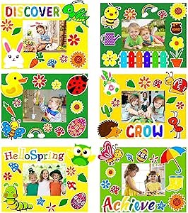 30 Packs Spring Craft Kits for Kids Bulk Springtime DIY Picture Frame Craft Flower Butterfly Easter Art Craft Mothers Day Craft Party Favors Home Classroom Game Activities Bulletin Board Decoration