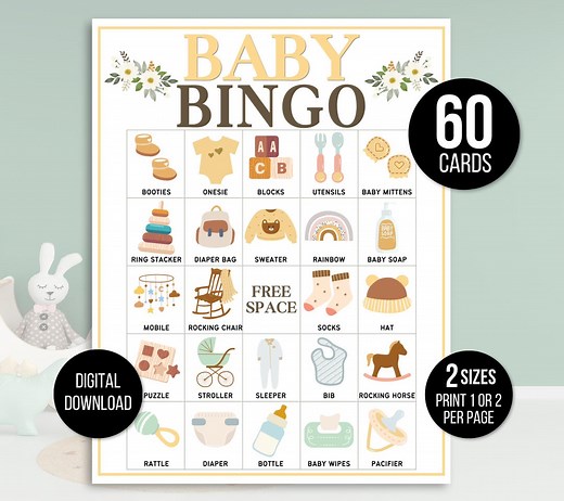 Baby Bingo, 60 Baby Bingo Cards, Baby Shower Bingo, Baby Shower Game, Baby Shower Activity, Printable Baby Bingo, Gender Neutral Baby Bingo - Etsy