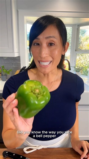 The way you slice bell peppers makes a difference, from crunch to tenderness! Same ingredient, different results https://www.jessicagavin.com/how-to-cut-a-bell-pepper/ | Jessica Gavin