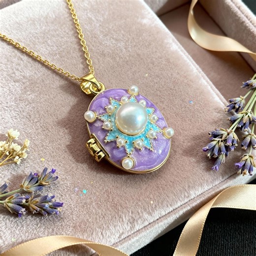 Purple Pearl Star Photo Locket Necklace, Gold Oval Locket Pendant, Personalized Keepsake Gift - Etsy