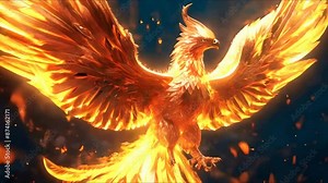 Phoenix bird fire fantasy firebird abstract magic. eagle animal. Phoenix bird fire tale character illustration