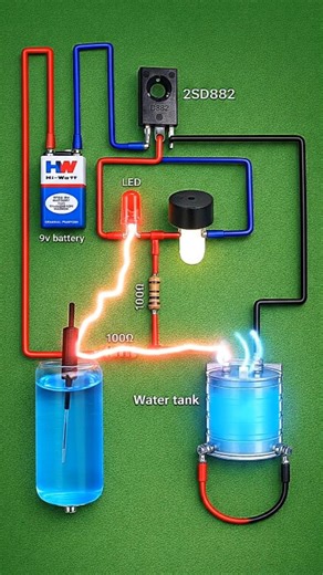 How to Make Smart Water Level Alarm Circuit 💡 #electronics #diy