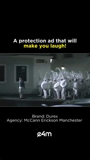 1.9K views | “Durex: For a Hundred Million Reasons,” in 2001, Durex released a playful TV Ad featuring a young man pursued by a crowd of sperm-men, only to be stopped by a giant condom that trapped them all. {Marketing, Funny Ads, Laugh out loud} @durex @mccann_manchester #DurexAd #FunnyAds #Marketing #LOLAds #CreativeAdvertising #ProtectionWithHumor #IconicCommercials #SpermMenChase #e4m | exchange4media | Facebook