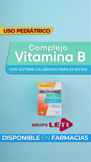 Vitaminas B1, B2, B3, B6 y B12 en dosis pensadas para los niños. ¡Neuromix Pediátrico! ☀️ Lea cuidadosamente la información contenida en el empaque y en caso de duda, consulte al Farmacéutico. Adquiera los medicamentos en farmacias y establecimientos autorizados por el MPPS. Material revisado y aprobado por la Dirección Médica y el Farmacéutico Patrocinante del Laboratorio. #grupoleti #venezuela | Grupo LETI