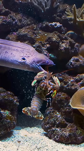 242K views · 737 reactions | Wow ! Just look at how aggressive Moray eel attacking this little shrimp , Even in it small body side the shrimp still fought back to defend itself . What a moment ... 戀視 #wildanimals #animals #animallover #animalphotography #aquarium #aquariumlife #marine #marinelife #saltwateraquarium #saltwatertank #fishtank #viralvideo #viralanimals | Chhim SeakLim | Facebook