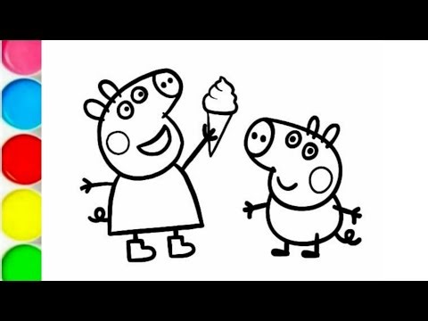 Peppa and George pig drawing & colouring, Peppa toys, Peppa tales, Peppa pig official, Peppa English