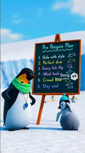 pro penguin teaching the noobie youngster how to become a pro like himself