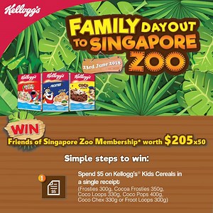 Kellogg's is bringing you for a Family Day Out to Singapore Zoo! From April 1st to 20th June, spend a minimum of SGD5 on Kellogg's Kids Cereals in a single receipt, Whatsapp a photo of your receipt to 6587391224 and you can stand a chance to win a Friends of Singapore Zoo Membership worth SGD205! Terms & Conditions apply. | Kellogg’s Singapore