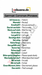 Boost Your German with These Everyday Expressions! 🇩🇪✨ Learning German? It’s not just about grammar — it’s about using common phrases that help you sound natural and confident in daily life! Here are 19 useful expressions that don’t start with “Ich...” but are super handy: 💬 From saying “Niemals!” (No way!) when you’re surprised, to calming someone down with “Beruhige dich” (Calm down), or asking someone to “Bitte sprich langsam” (Please speak slowly) when you need help understanding. #deutsc