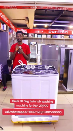 Patazone on Instagram: "Ksh 29,999 ONLY! 💦 Wash smarter with the Haier 10.5KG Twin Tub Washing Machine — built for tough laundry and fast drying with Super Air Dry technology! 👕✨ ✅ Powerful wash & spin performance ✅ Super Air Dry for faster drying time ✅ Large 10.5KG capacity — perfect for families ✅ Energy-efficient and easy to operate ✅ Durable build for long-lasting use 📞 Call/WhatsApp: 0111051120 / 0700588885 🌐 Shop online: www.patazone.co.ke Visit us: 📍 RNG Plaza, 6th Floor, Ronald Nga