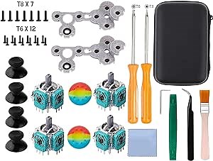 4PC 3D Analog Joysticks Wireless Thumb Sticks Sensor Replacements for Xbox 1 Controller, with D Pads Rubber Conductive R L Button, Screwdriver, Tweezers, Bush, with Box 39 pcs Repair Kits