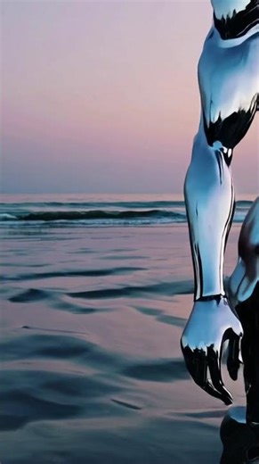 liquid metal cyborg walk on beach