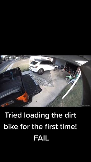 When loading a bike goes wrong! #fail #fml #dirtbike #ramp #kawasaki #brokemyhip #ivefallenandicantgetup #helpme #fyp