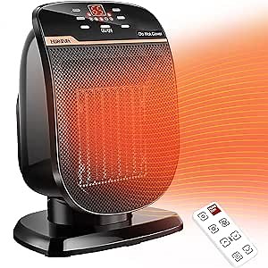 Space Heater Digital Electric Heater with Thermostat Small Portable Oscillating Ceramic Heater with Remote Control Temperature Timer Set Heater for Indoor Use Office Home, 900W/1500W