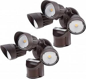 LEONLITE 30W 3-Head Motion Activated LED Outdoor Security Light, Photo Sensor, 3 Modes, 150W Halogen Eqv., 3000K Warm White, 2700lm Floodlight for Entryways, Patios, Decks, Stairs, Bronze, Pack of 2