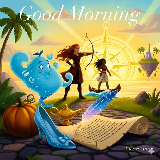 Rise and shine! Just like Cinderella knew that "a dream is a wish your heart makes," remember that today is a brand new page for you to write your own amazing story! Shake off the cobwebs like Genie and embrace the possibilities! You have the courage of Merida and the determination of Moana to face any adventure that comes your way. Go out there and make today the most magical one yet! ✨ | Cierra Marie