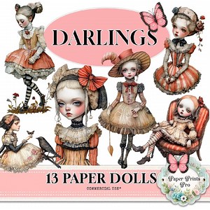 Printable Paper Dolls – 13 Doll Cutouts for Journals, Scrapbooks and Stickers – Paperprintspro - Etsy