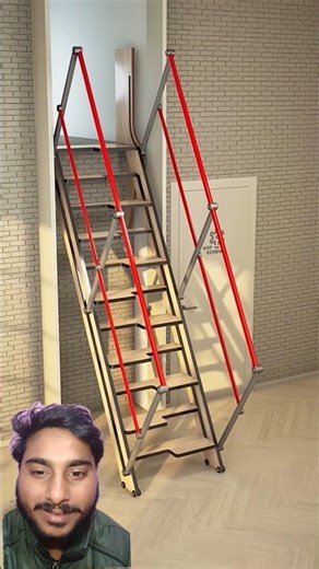 Space-Saving Goose-Step Ladder Concept. Folding Attic Stair Design #youtubeshorts #diy #duet