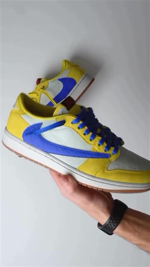 BIMSTORE® on Instagram: "Inspired by the colors of Travis Scott's alma mater, Elkins High School, the Travis Scott x Women's Air Jordan 1 Retro Low OG SP 'Canary' sports Scott's signature reverse Swoosh in Racer Blue, which embellishes the side panel. A white leather upper gets contrasting yellow forefoot and heel overlays for a bold look. A red-and-black Nike Air tag decorates the tongue, while Scott's Cactus Jack and Jordan Wings logos are embroidered on each heel tab. These sneakers have a tr