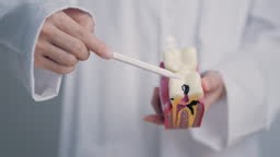 Dentist with tooth Anatomy model. Oral Teeth decay and disease,...