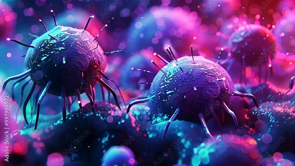 This is a microscopic view of cancer cells, a type of abnormal cell that can grow and spread uncontrollably