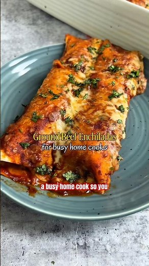 An easy and delicious weeknight dinner! #weeknightmeal #groundbeef #enchiladas