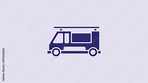 Blue Fire truck icon isolated on purple background. Fire engine. Firefighters emergency vehicle. 4K Video motion graphic animation