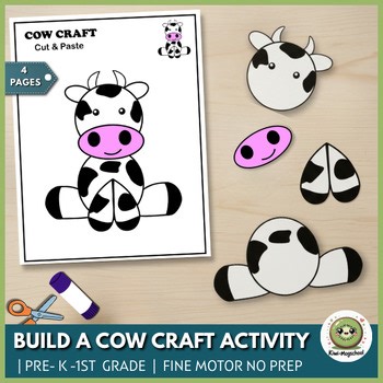 [PreK-1] Build a Cow Craft Activity | Farm Animal Cut & Glue Fine Motor Lesson