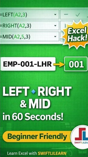 LEFT, RIGHT, & MID Function in Excel | Learn MS Excel by SWIFTLILEARN #exceltips #learnexcel