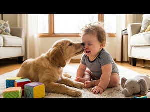 The most adorable duo, puppies and babies playing