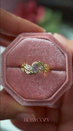 Blue Zircon Vine Ring Vintage 18K Gold Plated