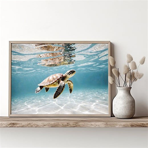 Sea Turtle Wall Art Printable – Ocean Decor – Underwater Marine Print – Coastal Wall Decor – Instant Download