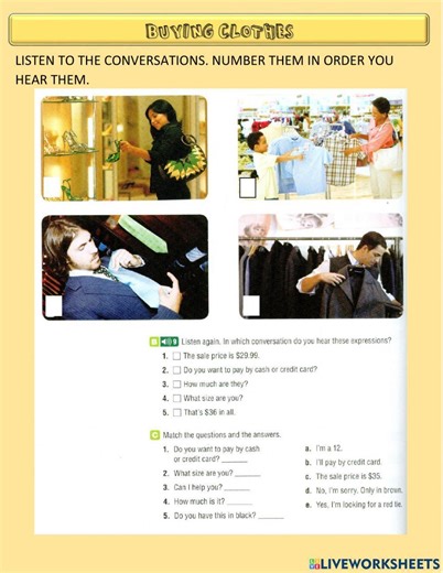 Shopping - buying clothes worksheet