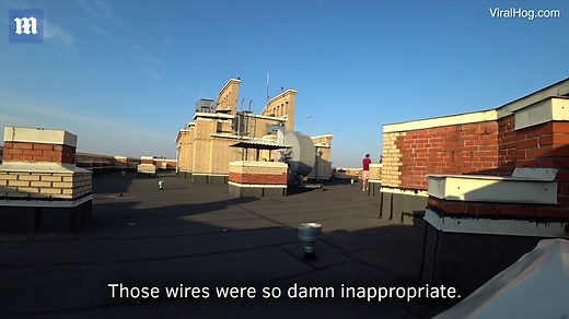 Heart-stopping moment parkour runner nearly falls off high-rise roof
