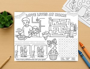 Kids Table Activities, Family Valentine Printable Placemat, Coloring Games, Ages 4-8 - Etsy