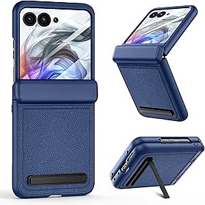 VEGO for Moto Razr 2024 / Razr 2025 Case with Stand, Built-in Camera Screen Protector & Hinge Protection & Kickstand Leather Slim Protective Cover for Moto Razr 2024 / Razr 2025 - Blue