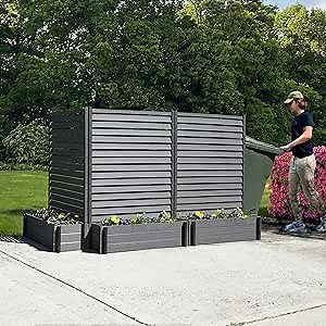 Enclo Privacy Screens EC18023 5ft H x 3.5ft W x 1.3 ft L Sedona WoodTek Vinyl Color Louvered Freestanding Screen w/Planter Box,Charcoal