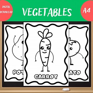 Vegetable Coloring & Matching Game | Preschool Printable Activity, Memory Cards for Kids - Etsy