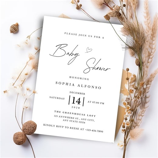 Editable Minimalist Baby Shower Invitation, Modern Editable, Gender-neutral Baby Shower Boho Digital Invite Canva Template - Etsy