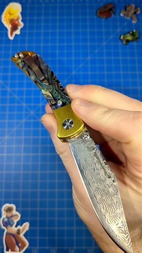 Abalone & Damascus Button Lock: Lothar Falcon #Lothar #Knife #EDC