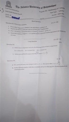 Number theory/IUB/past paper