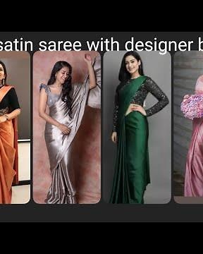 😍Trending Plain satin saree with simple designer blouses || satin saree with blouse designs