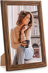 8x12 Wood Frame Brown, Natural Wooden 12x8in Picture Frames, Modern Golden 8 x 12inch Gallery Photo Pic Frame with HD Plexiglass, Horizontal Vertical Wall Mounting Tabletop Display 1Pcs