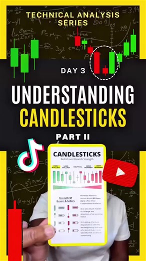 Day 3 | Understanding Candlesticks (Part 2) In this video, we talk about different types of candlestick bodies and what they can tell us about the market’s mood. We cover full-bodied candles, candles with wicks, and classic candlestick patterns like spinning tops, dojis, hammers, and more. . . . #CandlestickPatterns #TradingTips #MarketAnalysis #ForexTrading #StockMarket