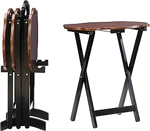 Powell Furniture Serpentine Modern Storage Tray Table, Black with Hazelnut Top, Set of 4, 23.1/2" x 15.3/4" x 26"