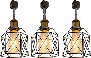 Kiven Industrial J-Type Track Head Lighting,Flexibly Rotatable Light Head with Black Metal Cage Shade,Dimmable Juno Track Light for Kitchen Living Room Bedroom Hallway or Bar,3 Packs