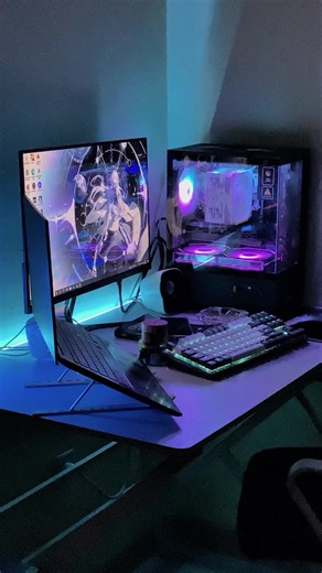 setup kerja malam💜🩵#fypシ゚ #setuplaptop #cinematic #setupgaming #setupinspiration