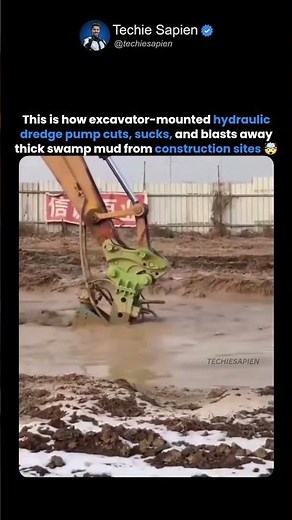 Excavator Dredge Pump Clearing Swampy Construction Site With Powerful Hydraulic Suction 🤯🚜